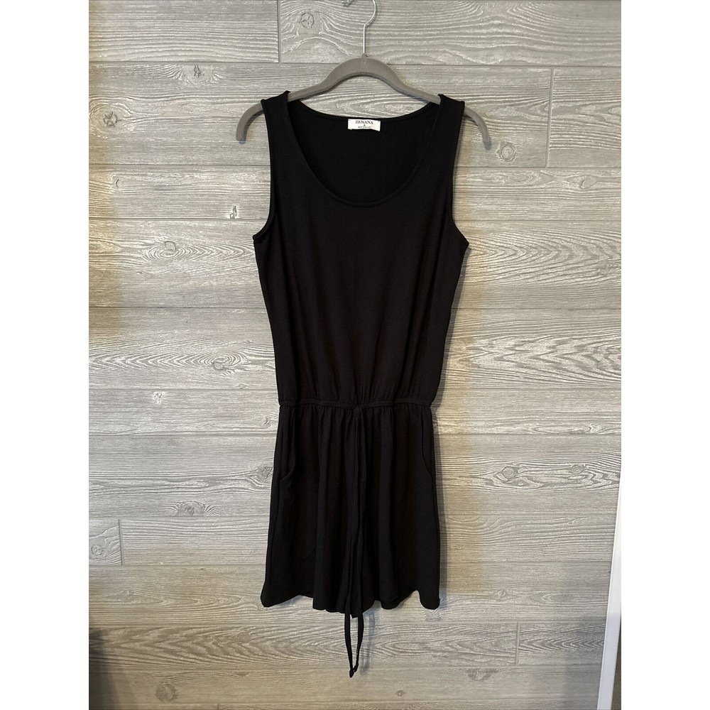 ZENANA Black Sleeveless Drawstring Waist Romper Shorts Women's Size S